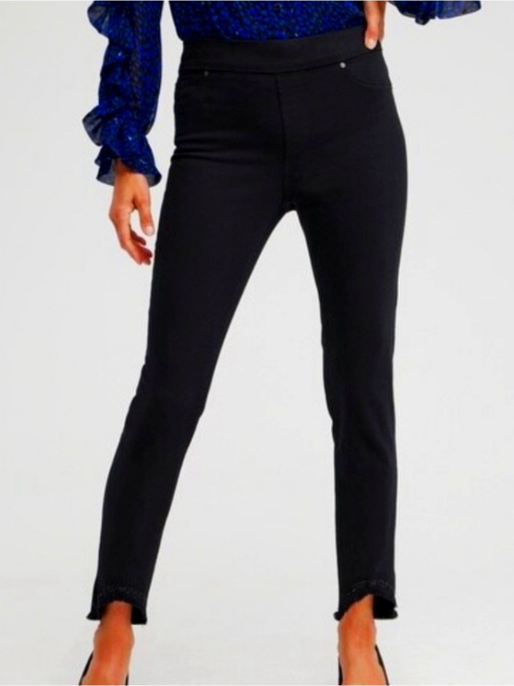Chico's Black Embellished Hem Slim Jeggings Sz 12R (12R)